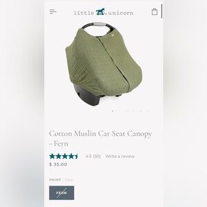 NWOT Little Unicorn Cotton Muslin Car Seat Canopy